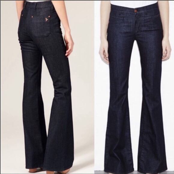 NEW ANTHROPOLOGIE MiH Marrakesh Mid Rise Dark Blue Wash Kick Flare Jeans 25 - Picture 1 of 9